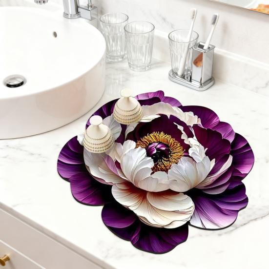 3D Dish Drying Mat Absorbent Kitchen Drying Mat Floral Reusable Washable Dish Drying Pad Non-slip Dish Rack Mats for Kitchen Counter