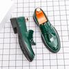 Fashion Autumn Winter New Green Patent Leather Glossy Finish Tassel Leather Casual Slip On Non-slip Men's Fashionable Men's Loafer Shoes