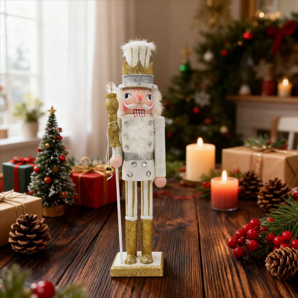 Cross-border Hot Sale 40CM Wooden Nutcracker Soldier Christmas King Puppet European Style Home & Office Use Decoration Ornaments
