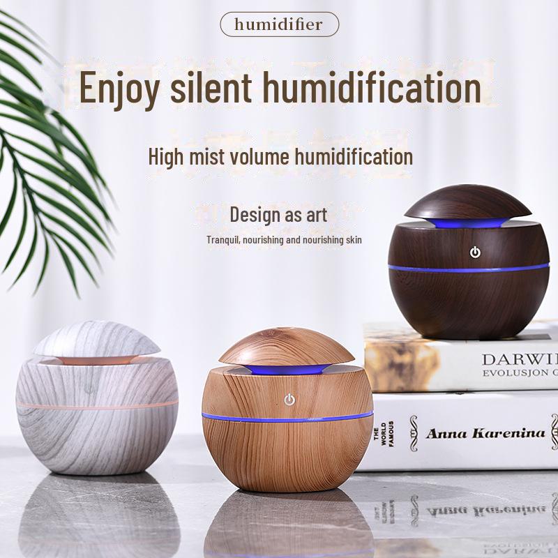 USB-увлажнитель воздуха с грибком Wood Grain: Бесшумный, красочный атмосферный свет, большой объем тумана, домашний декор
