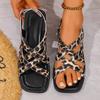 Модные женские сандалии с леопардовым принтом 2025 Новая ретро летняя обувь Легкие пляжные туфли Женские римские гладиаторские сандалии на плоской подошве