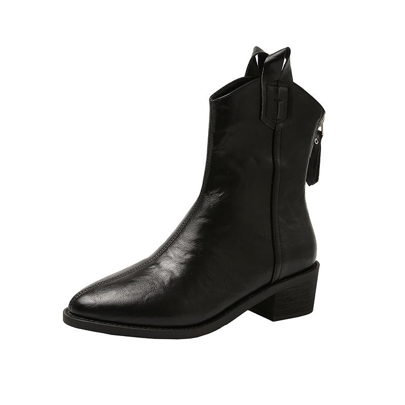 Женские короткие сапоги в стиле вестерн с острым носком, осенне-зимние, новые, с V-образным вырезом, молния сзади, короткие сапоги в стиле ретро, большие размеры 41-43