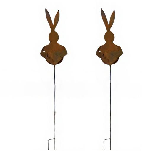 Easter Vintage Metal Rabbit Shaped Planter Garden Stake Rustic Bunny Silhouette Yard Decor with Patina Finish for Outdoor Garden Spring Flower Plants