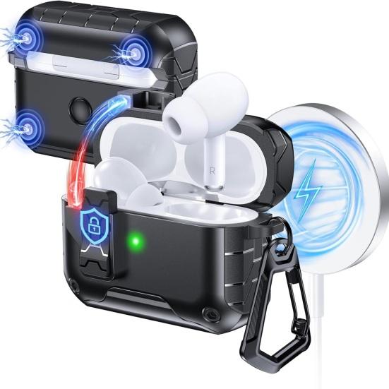 2Pcs Earbud Protective Case for AirPods Pro 3 Charging Case Portable Shockproof Wireless Earphone Cover Protector Shell Skin with Safety Lock Phone