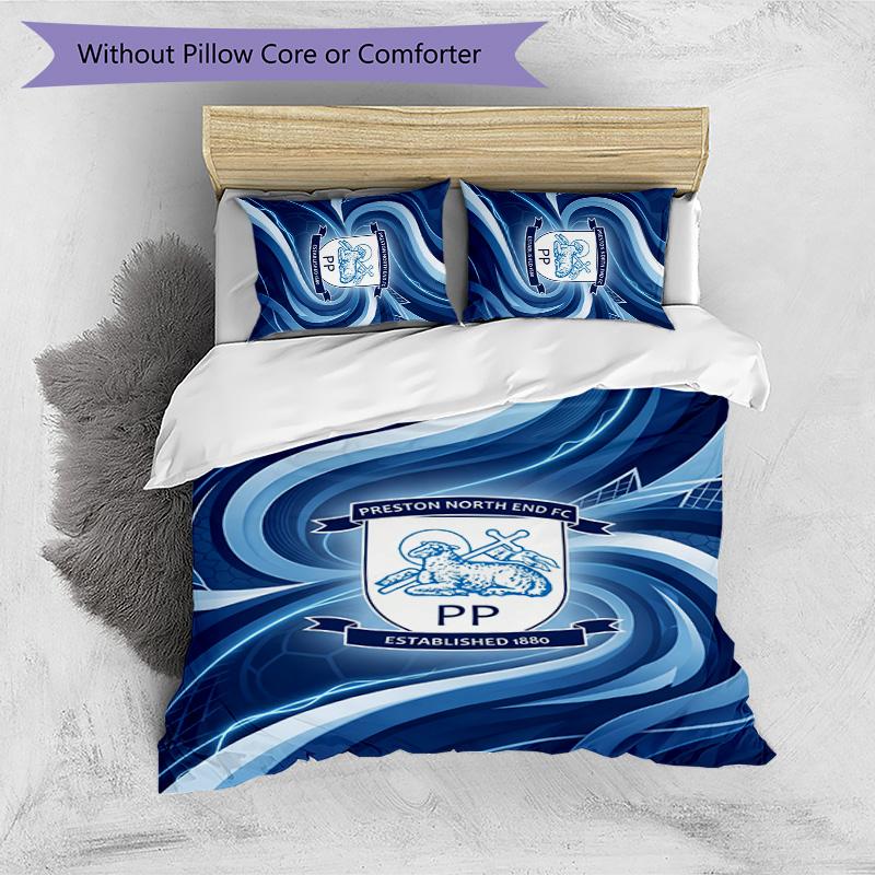Preston North End Football Printed 3 Pieces Bedding Set, Comfortable Skin Friendly Bedroom Duvet Cover Set