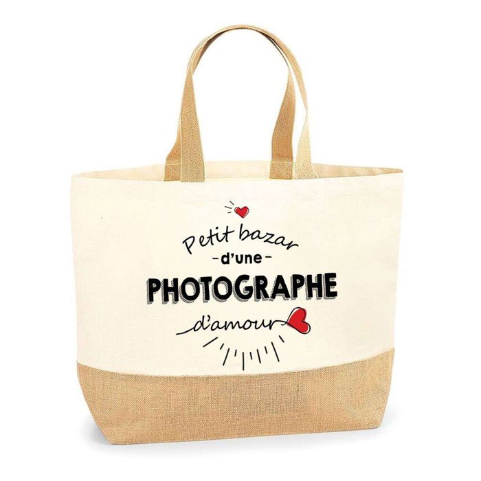 Cabas de Plage - PLANETEE - Petit Bazar Photographe d'Amour - Jute naturel - Multicolore - Fabriqué en France