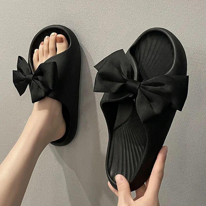 Comfortable And Soft Silk Bow Slippers With Anti-slip Platform