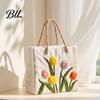 Dried Flower Display Vessel Handbag Shaped Ceramic Vase, Tulip Embossed Modern Large Tote Bag Home Decor Ornament Storage Box with Jute Rope