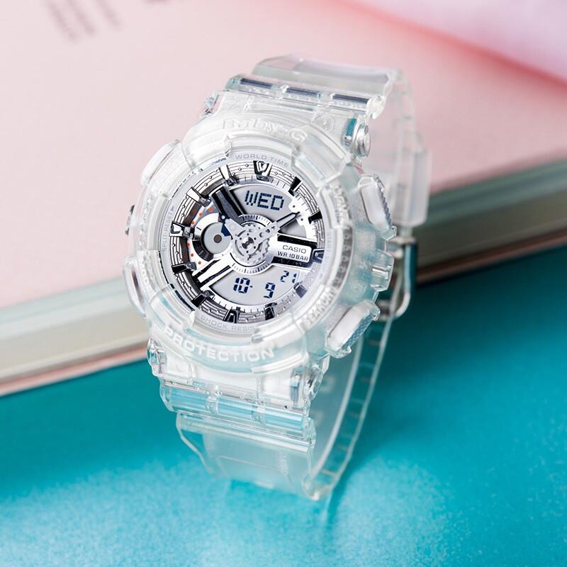Casio G-Shock Summer Cool Прозрачная серия Ice Tough Часы с кварцевым механизмом Цвет мороженое розовый Унисекс Часы Черный GA-700SK-1A+BA-110CR-7A