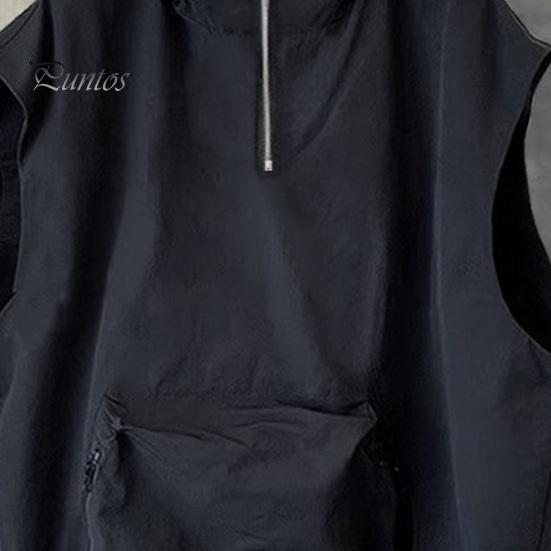 Мужской летний жилет с капюшоном на молнии и половиной планки без рукавов в стиле хип-хоп, жилет, однотонный быстросохнущий жилет с большими карманами