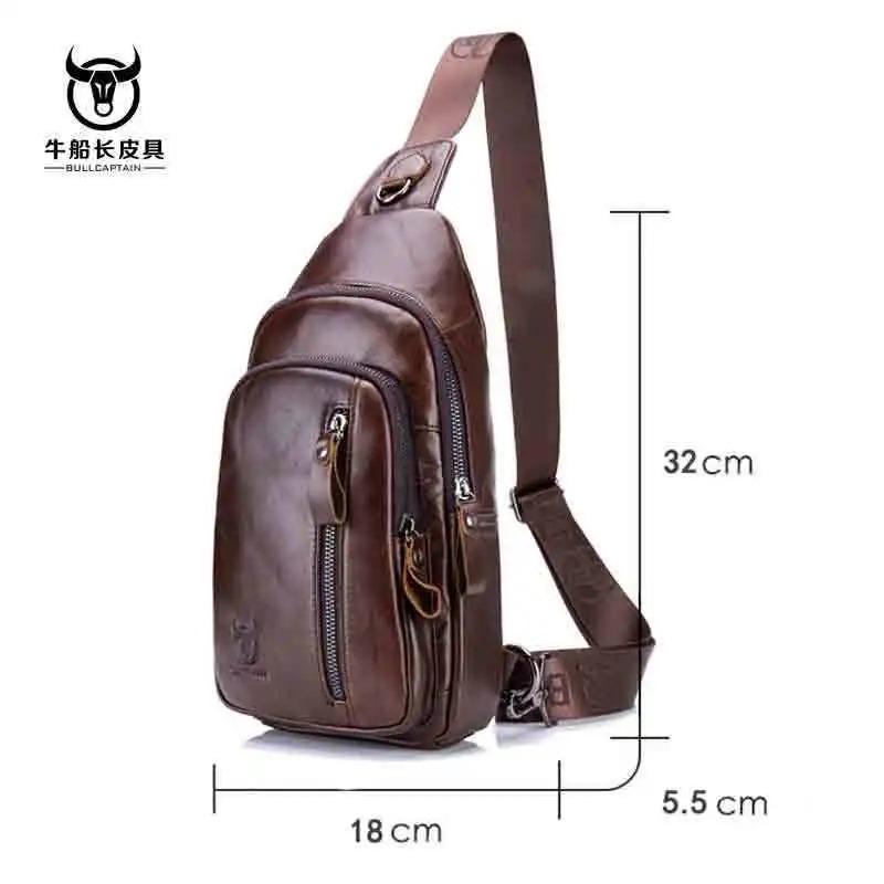 BULLCAPTAIN Genuine Leather Crossbody Bags Men Leather Shoulder Men Chest Bags Fashion Travel Handbags Man Messenger Bag Male
