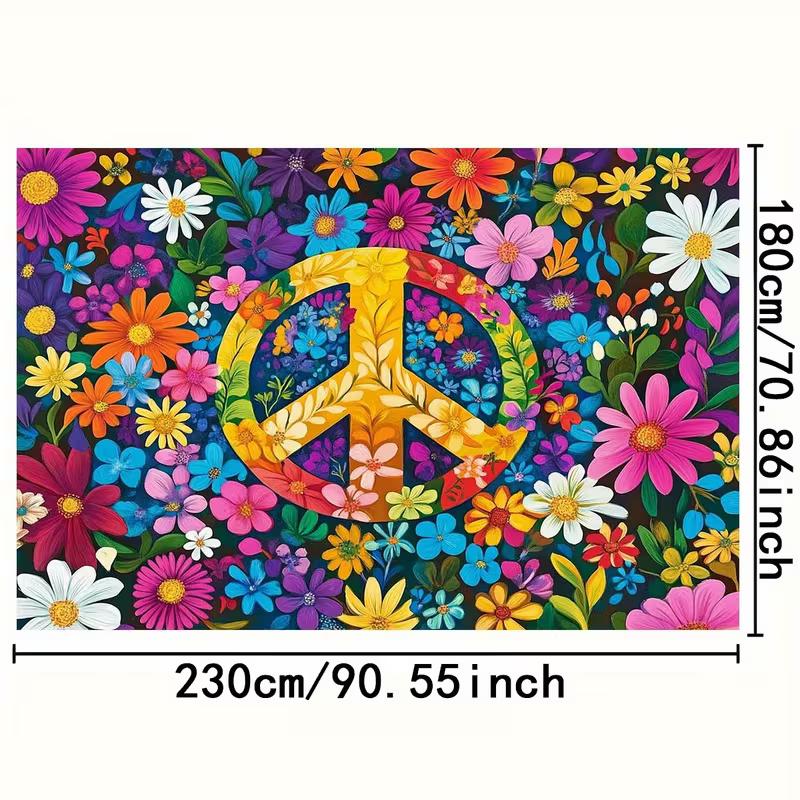 2D Floral Peace Symbol Backdrop with Vibrant Flowers Hippie Party Background