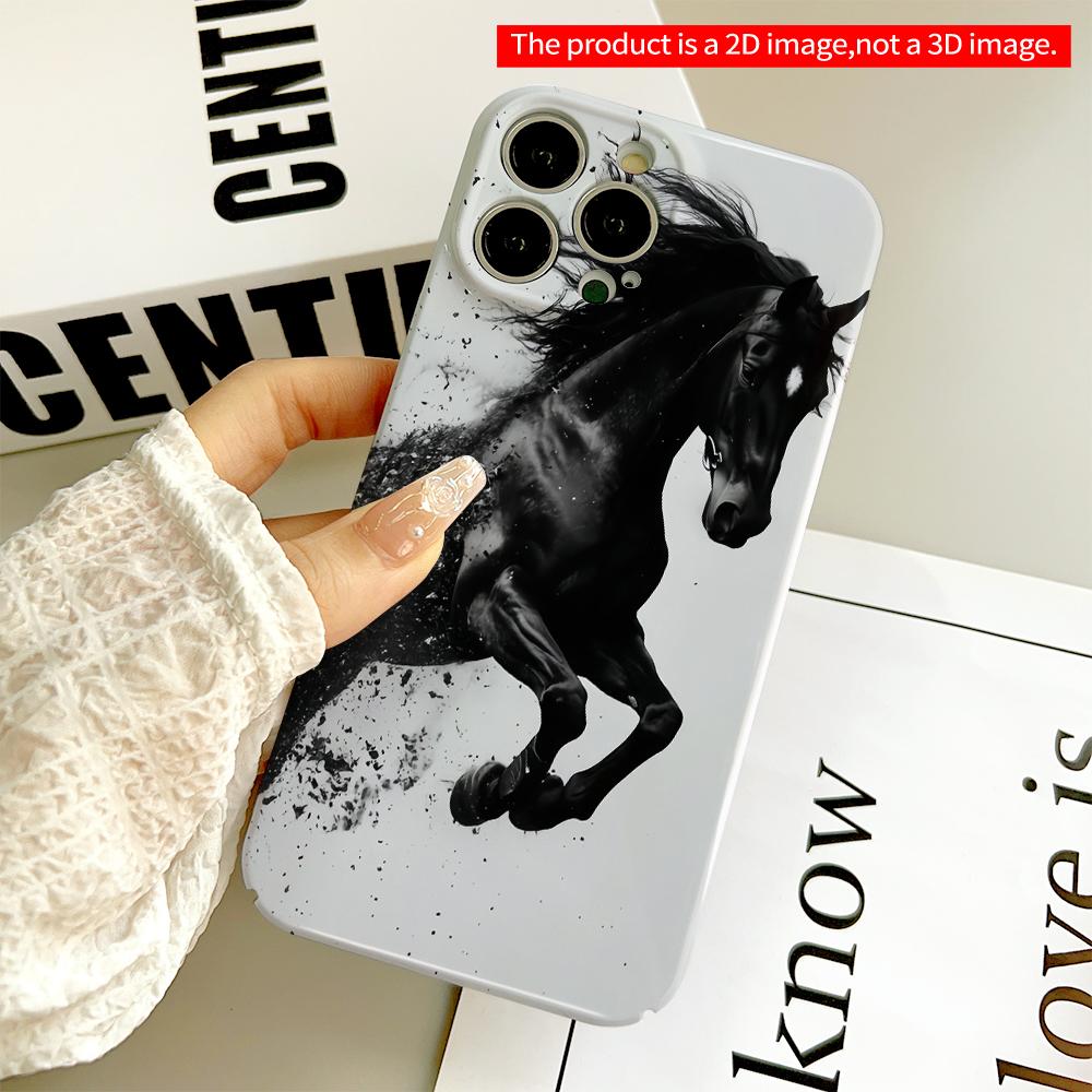2DFlat Black Horse in Motion, Dynamic Splash Art All inclusive film hard phone case, compatible with iPhone 18 Pro Max 17 16 15 14 13 12 11