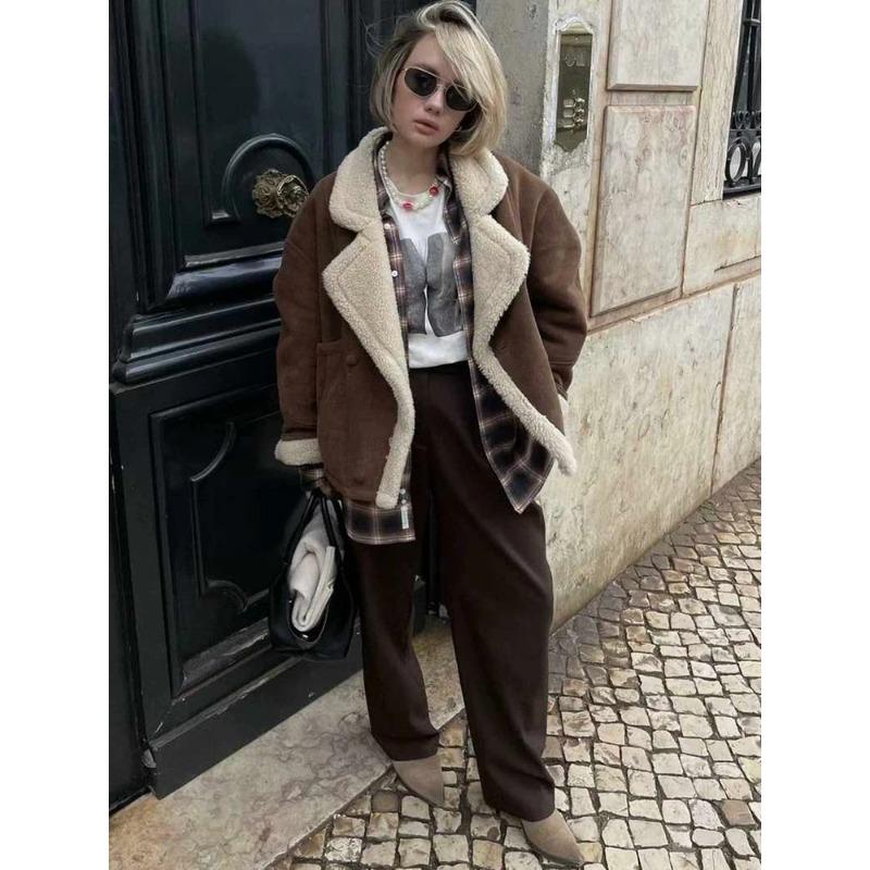 Зимняя модная замшевая парка с воротником-лацканом, теплая короткая куртка из овечьей шерсти, утолщенная овчина, уличная зимняя женская верхняя одежда