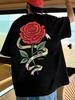 Unisex Summer Cotton Red Rose Wrapped Ribbon Printed T-Shirt Breathable Large Casual Loose T-Shirt Short Sleeve