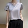 Summer V-neck Short-sleeved Women's Thin Short-sleeved T-shirt Western Style Loose Inner Solid Color Satin Blouse T-shirt