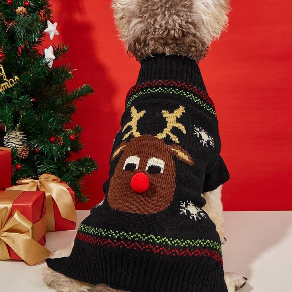Red Nose Sweater Pet Holiday Costume Cat Sweater Dog Sweater Winter Costume Fall/Winter Dog Costume (Red Nose)