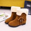 Shoes for Women Half High Mid Calf Womens Snow Boots Brown Tassel Elegant with Low Heels Work Winter 2024 Novelty Gyaru Fashion
