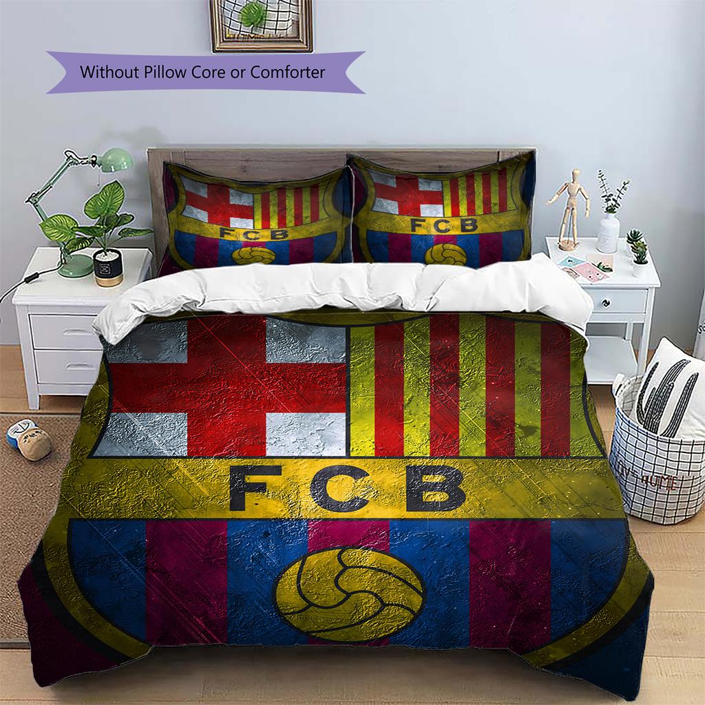Постельное белье с узором ФК Барселона Домашний декор Подарок на день рождения (1 пододеяльник + 2 наволочки, без наполнителя)