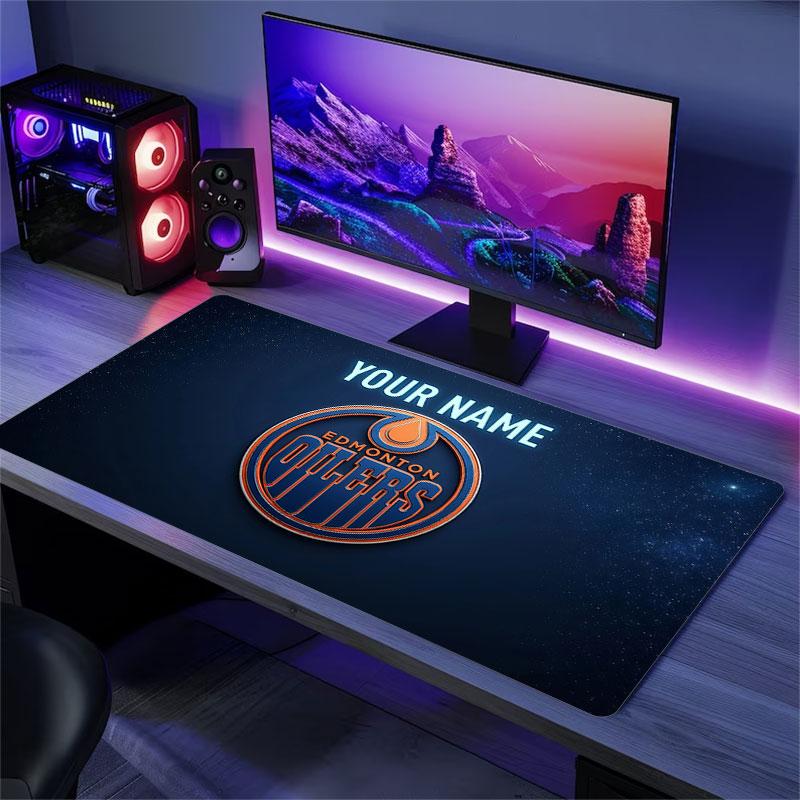 Custom Name,Edmonton Oilers Mouse Pad, Large Gaming Desk Mat, Non-slip XXL Mousepad for Laptop & Tablet, Mini PC Playmat with Stitched Edges