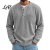 Thoughtful Gifts for Husband Men Corduroy Sleeve Button Long Pullover Shirt Collar with Chest Pocket