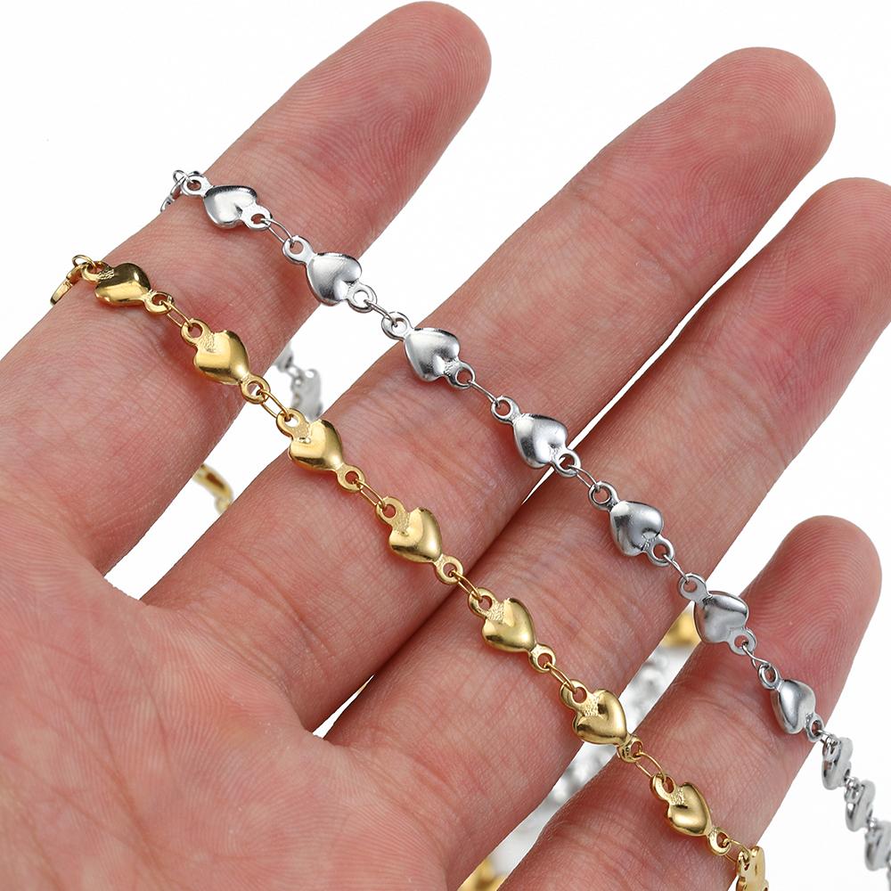 No Fade 1Meter Stainless Steel Chain for Jewelry Making DIY Love Heart Chain Curb Chains Gold Color Necklace Bracelet Components