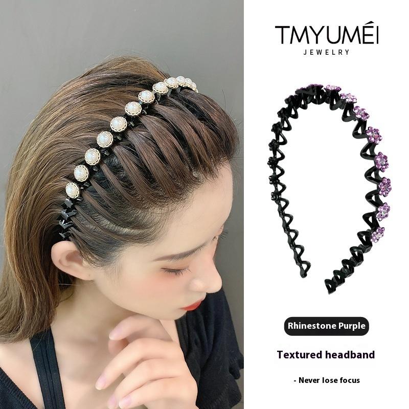 Rhinestone Wave Headband Women's Hair Pressing Hairpin Hair Tidying Artifact Headband Hairpin Autumn and Winter Headdress