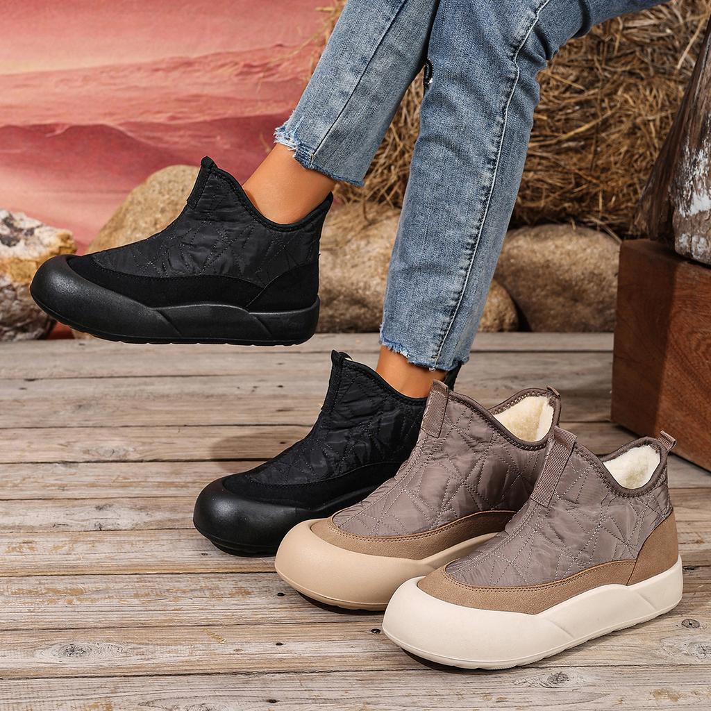 Пуховая ткань Нескользящая Толстая подошва Зимние женские новые ботинки на флисовой подкладке Повседневные Мягкая подошва Удобная хлопковая обувь