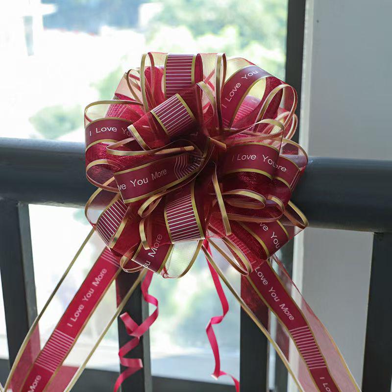 Snow Yarn Ribbon Pull Flowers for Wedding Room & Car Decorations