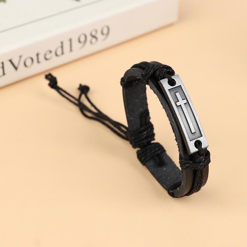 Крест Кожаный Браслет Для Мужчин Женщин Иисус Христианские Религиозные Винтажные Браслеты