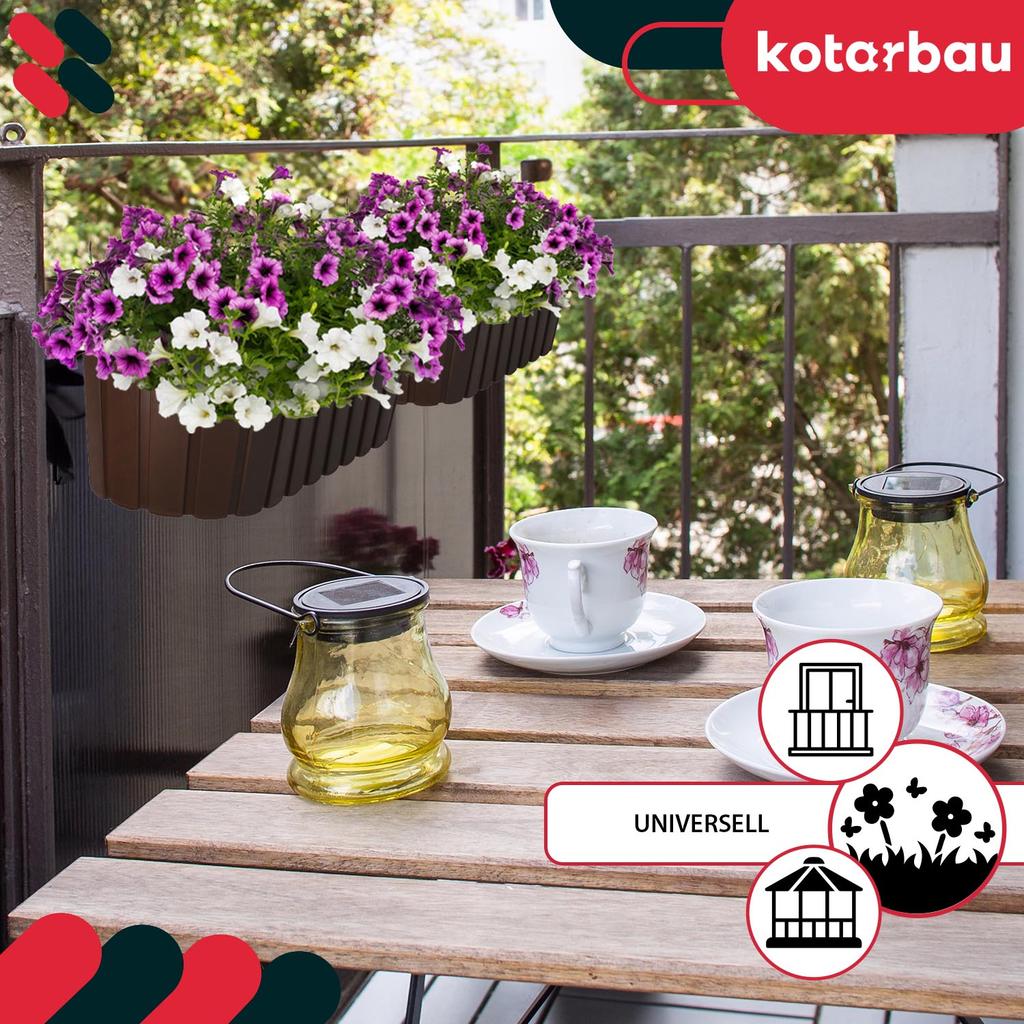 KOTARBAU® Balcony Box Flowerpot for Railing Oval Rustic Brown 400 MM Set of 6
