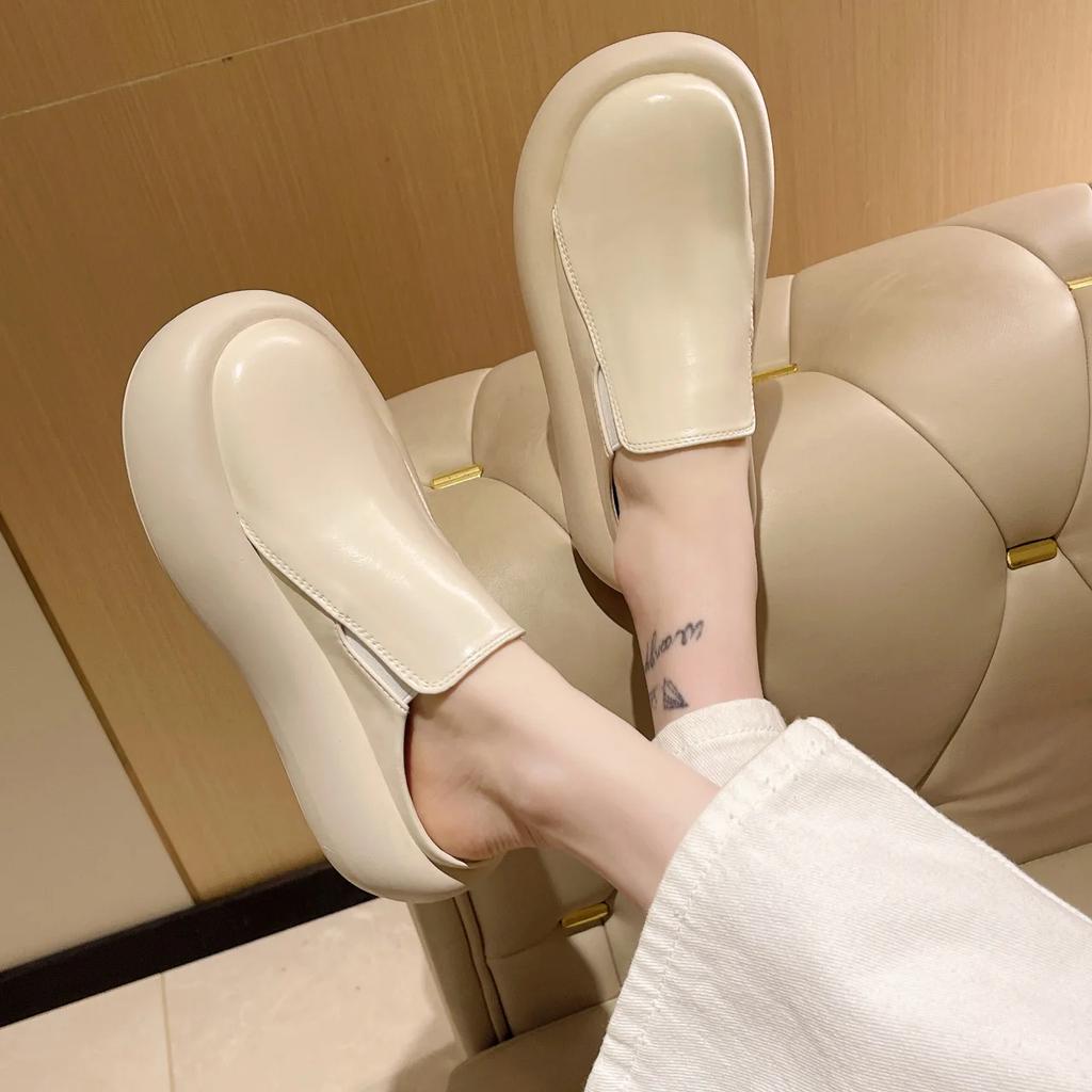 Мода 2024 года, женские тапочки из натуральной кожи на толстой подошве, женские ретро-мюли на высоком каблуке, сабо, туфли на платформе, сандалии для мам, Zapatos De Mujer