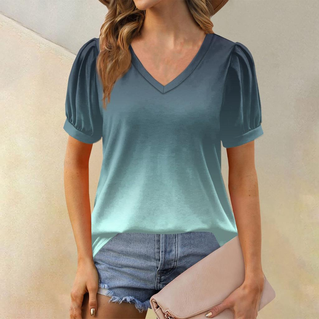 Женская модная футболка с коротким рукавом и V-образным вырезом, свободная повседневная футболка