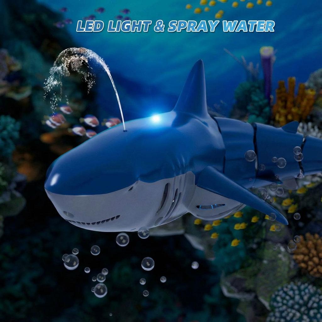 2.4G RC Shark with Waterproof Remote Control, Water Spray & LED, High Simulation Animal Toy for Kids Summer Pool Party