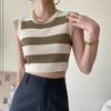 Сексуальная женская майка в рубчик, летние укороченные топы без рукавов в полоску с круглым вырезом, уличная винтажная корейская модная рубашка, жилет, одежда Y2K