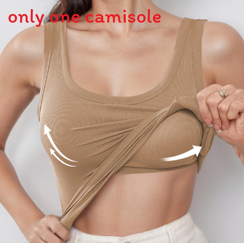 Nylon Spandex Solid Color Design Ladies Tank Top With Builtin Bra For Summer Casual Wear
