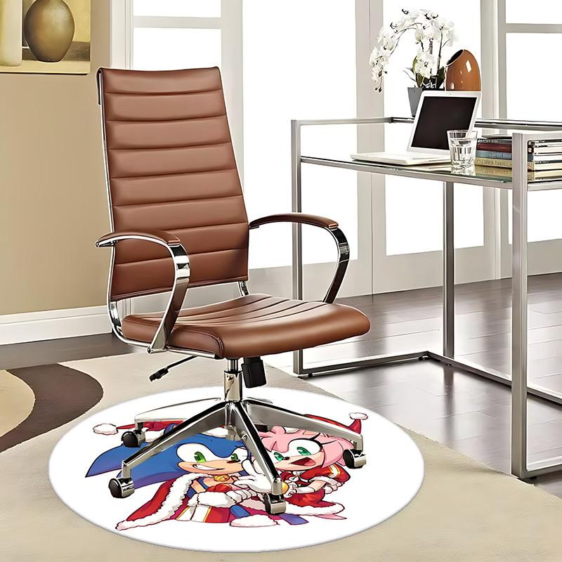 1pc Sonic & Amy Christmas Edition Round Carpet - Anime Cartoon Design Office Chair Mat, Non-Slip Rug for Home Decor, Living Room, Bedroom, Game Room,
