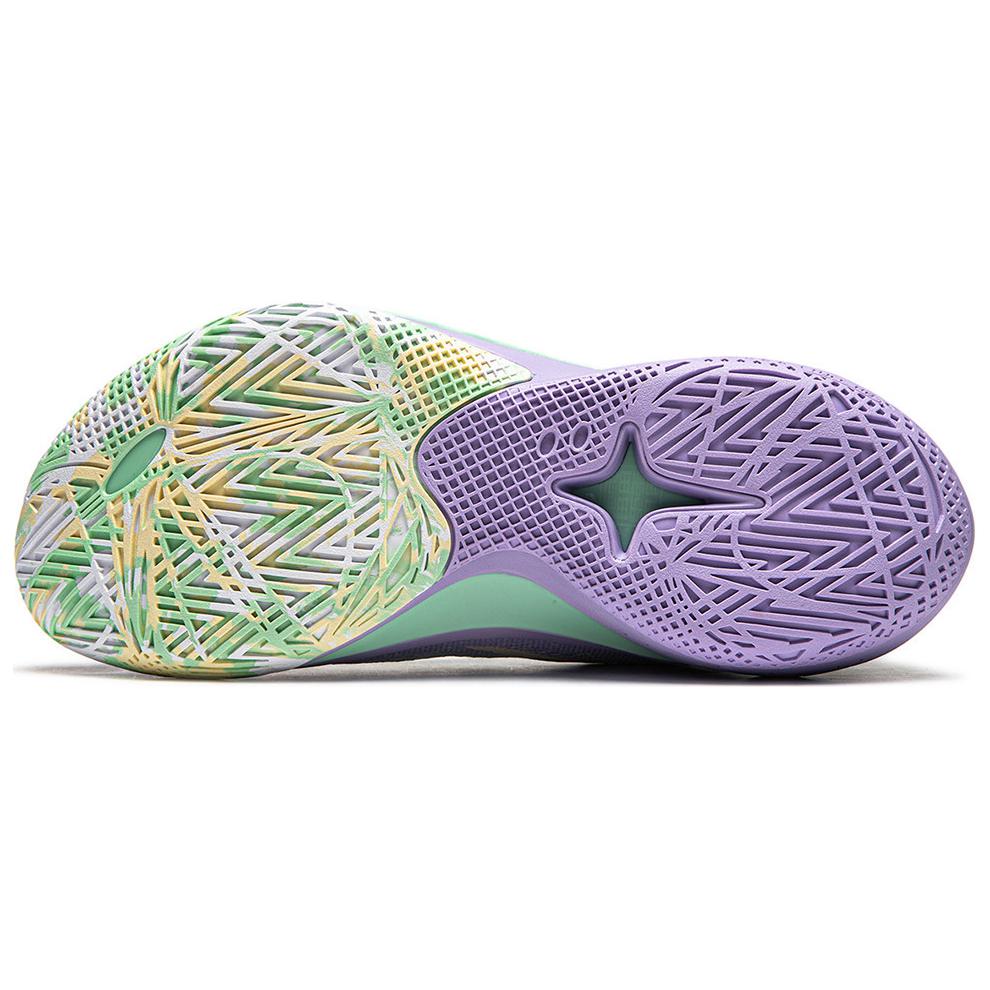 Li Ning SONIC 12 V2 Амортизация Скользкая Устойчивая к истиранию Дышащая Низкие Баскетбольные кроссовки Мужские Зеленый Фиолетовый ABAU027-5