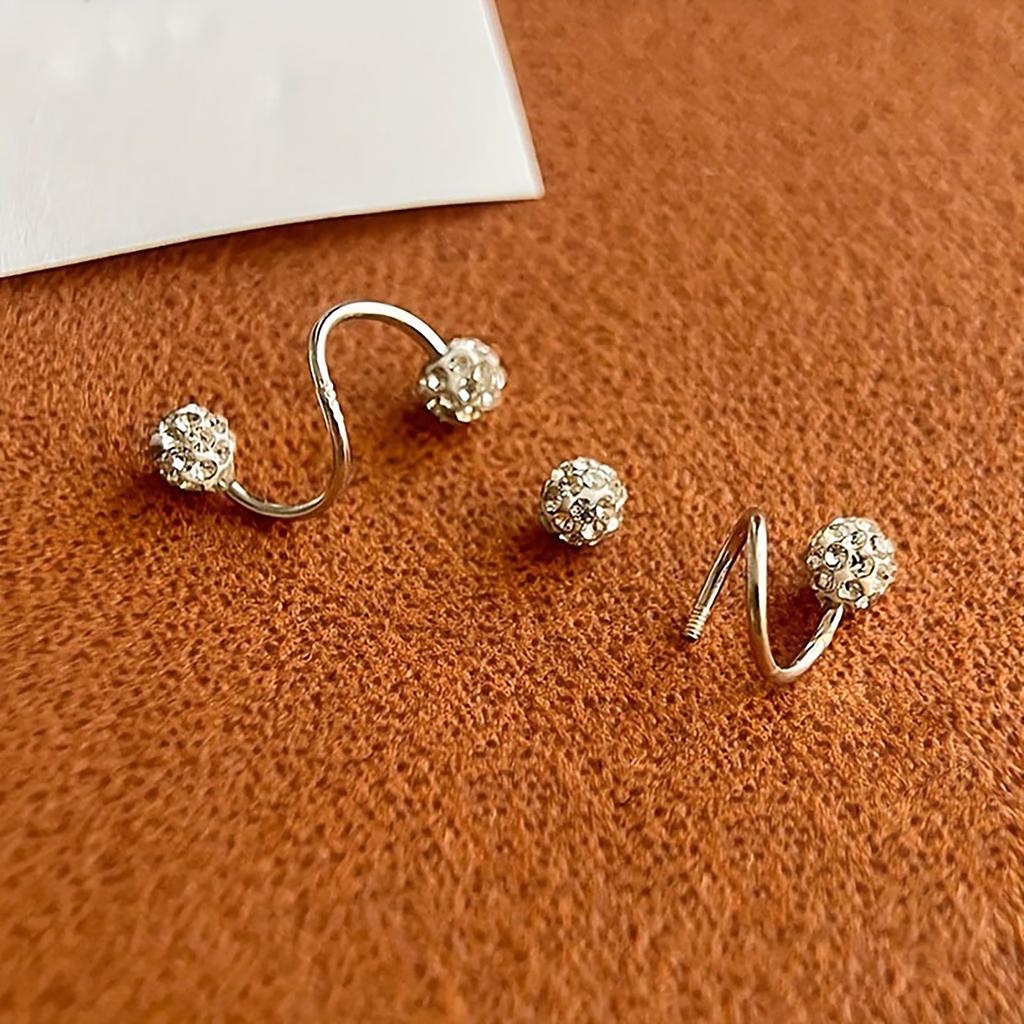 And High-End Double-Head Screw Buckle Diamond Ball Unique S-Shaped Earrings