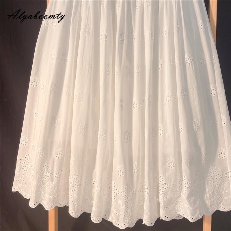 Японский стиль Mori Girl весна-лето женская белая юбка миди с высокой талией элегантная женственная женская юбка вышитые ажурные хлопковые юбки