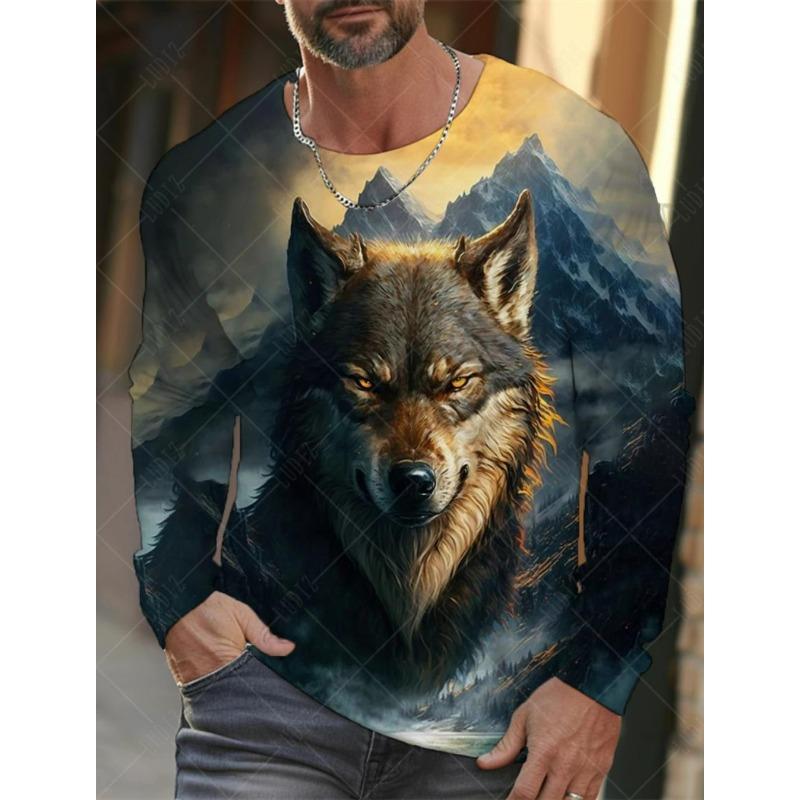 Популярная футболка серии Animal Wolf с 3D-принтом для мужчин, уличная верхняя одежда, повседневные футболки с длинным рукавом и круглым вырезом