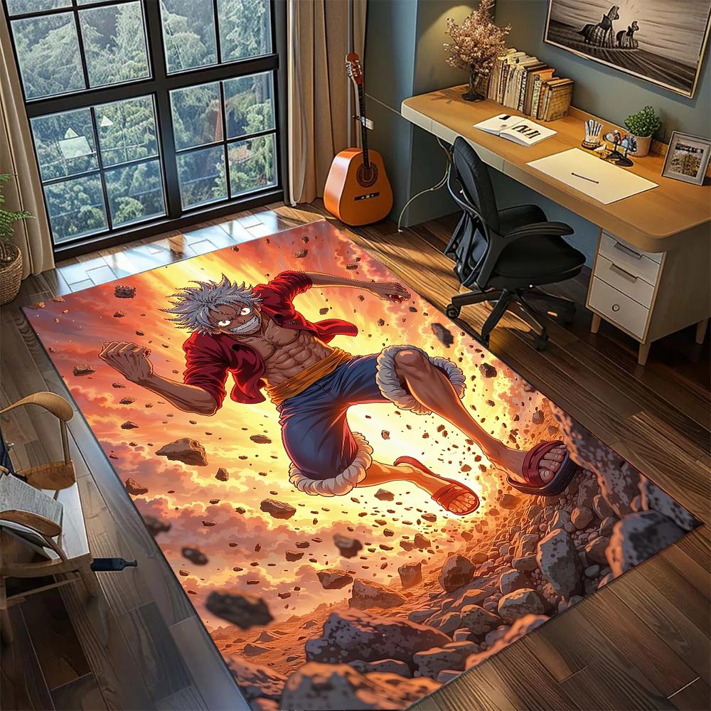 Monkey D. Luffy Straw Hat Happy Smiley Rug Carpet Large Area Rug Non Slip Washable Floor Mat Gamer Room Bedroom Home Decor