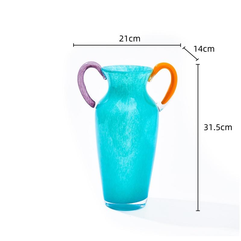 Stained Glass Vase Vintage Binaural Handle Flower Vase Floral Arrangement Accessories Terrarium Home Decoration Accessories