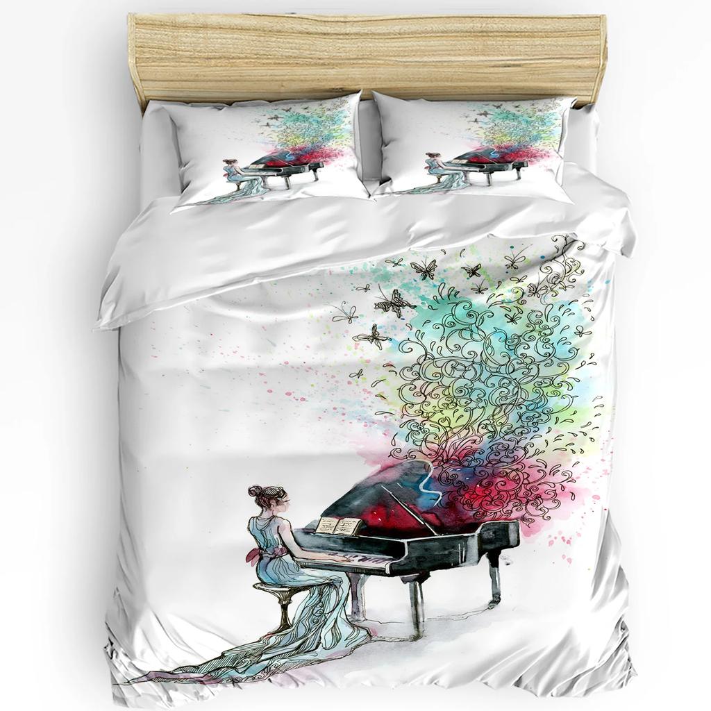 Piano Music Red Rose Flower Bedding Set 3pcs Duvet Cover Pillowcase Kids Adult Quilt Cover Double Bed Set Home Textile
