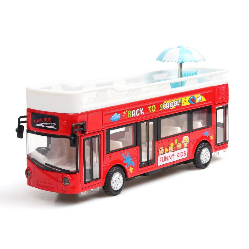 Bus Toy Model Cars Alloy Diecast Miniature Buses Sound Light Doors Opened Pull Back Vehicle Gifts