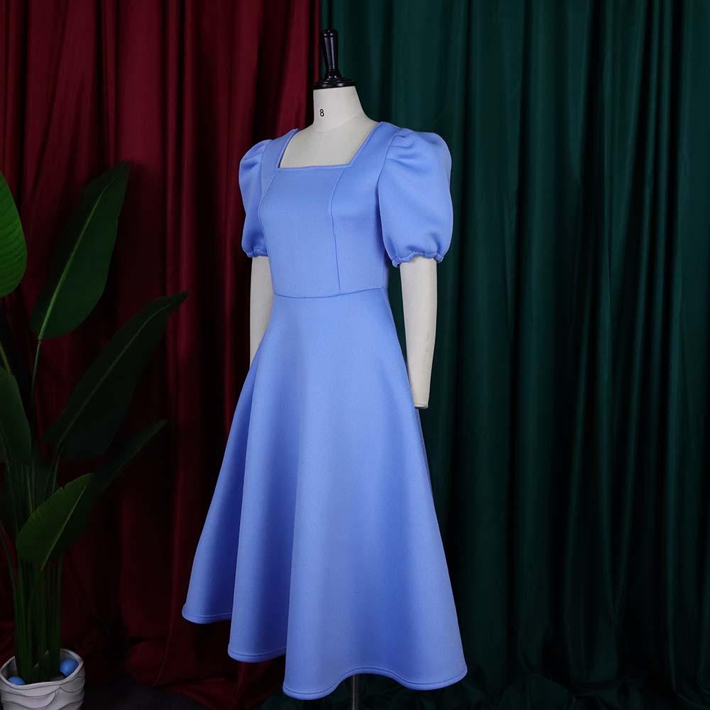 Большой размер, женское летнее модное однотонное платье, женское элегантное цельное свободное платье с квадратным воротником и короткими рукавами