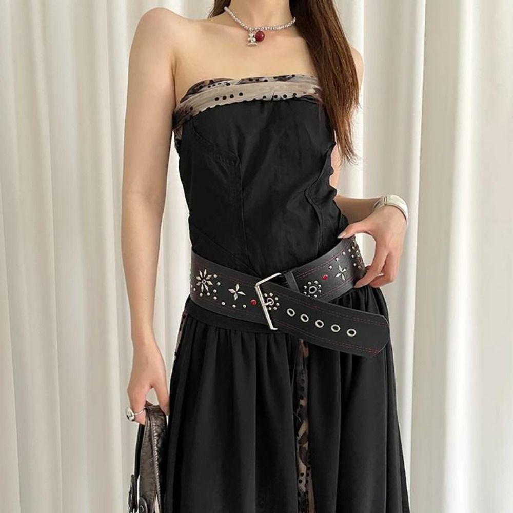 Gothic Leather Waist Belt Vintage Dress Jeans Belt Niche Women's Rivet Belt  Waist-Cinching
