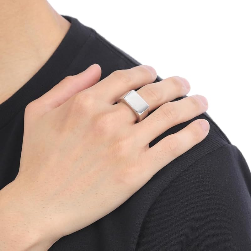 [sakuto] Ring Men's Signet Ring Seal Stand Male Silver Color Stainless Steel Accessories (19)