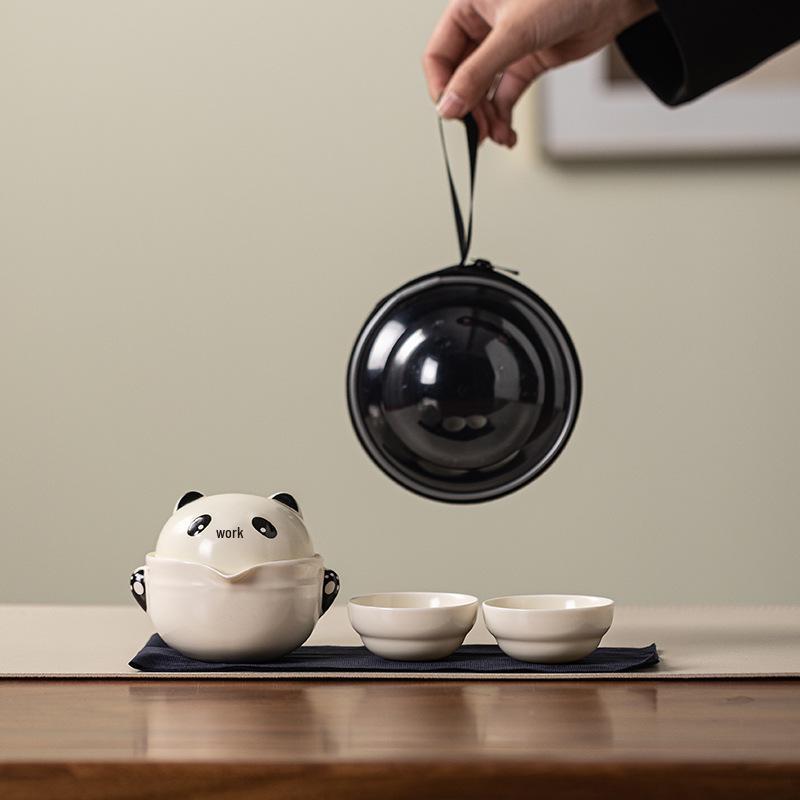 Дорожный чайный набор Ru Ware Panda: Портативный набор для кунг-фу для улицы с одним чайником и тремя чашками