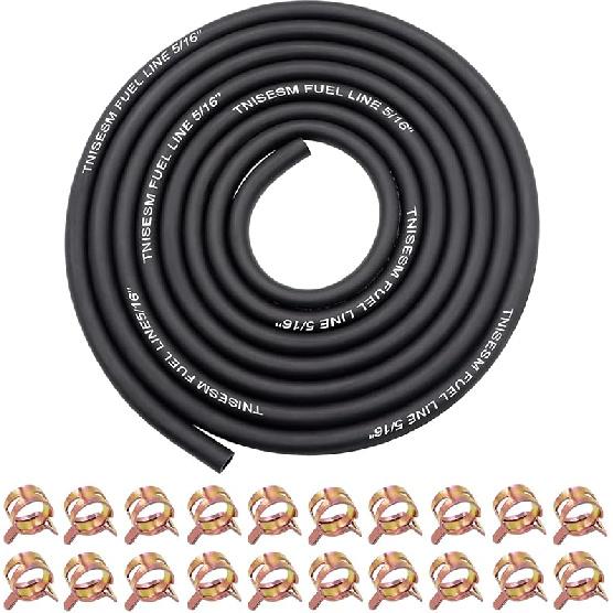 Tnisesm 1/4 Inch ID Fuel Line Hose 10 Feet + 20Pcs 2/5" ID Hose Clamps For Kawasaki Kohler Briggs & Stratton Small Gas Diesel Powersports Engines And